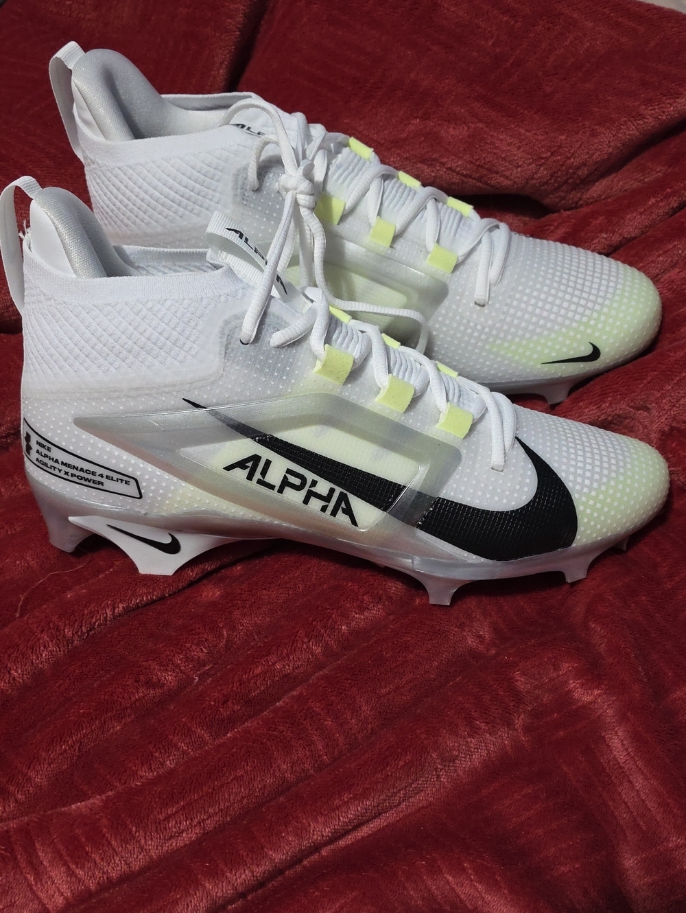 Nike Kids' White and Neon Yellow Alpha Football Cleats